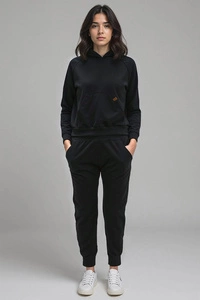 Vivisence Damen Trainingsanzug Zweiteiliges Set mit Kapuzenpullover und Jogginghose Lockerer Schnitt Kängurutasche Bündchen Elastischer Bund Alltagskleidung,