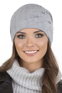 Vivisence Damen Mütze Strick Warm Fleece Zirkonia Perlen Elegant Winter 7012, hellgrau