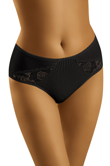 Wolbar Dame Slip Spitze Gemustert Klassisch Einfarbig Unterhose Dessous Alltag WB454, Schwarz