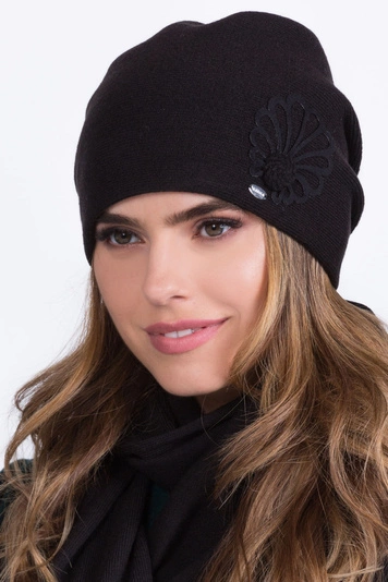 Kamea Dame Wintermütze  Kopfbedeckung warm gemustert dick Malwa, Schwarz