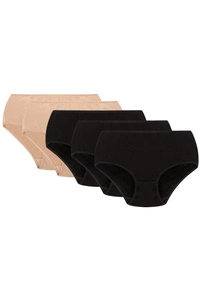 Vivisence Unterhosen Damen Slip Hohem Bund Unterwäsche Glatt Komfort und Bequemlichkeit Klassischer Musterloser Slip für Frauen 4001, beige/beige/schwarz/schwarz/schwarz