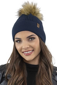 Vivisence Damen Bommelmütze Winter Wintermütze Bommel Herbst Warmem 7042, dunkelblau