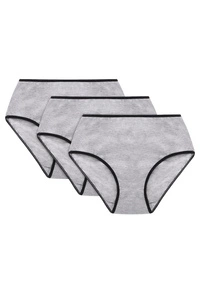 Vivisence Dame Slip Bund Voll Klassisch Unterhose Baumwolle Alltag 4017, schwarzes Gummiband:grau 3-pack
