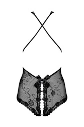 Obsessive Fiorenta teddy Body Damen Nachtwäsche regulierbar offener Schritt Top Qualität, Schwarz