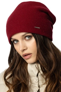 Vivisence Damen Mütze Wolle Falten Fleece Gefüttert Bequem Alltag Winter 7085, weinrot