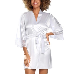 Dkaren Dame Morgenmantel Satin Spitze Sinnlich Glatt Mini Trixa,
