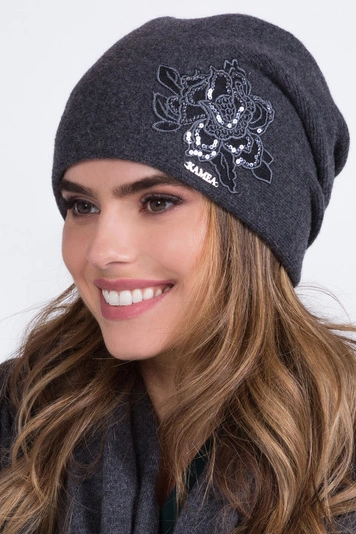 Kamea Dame Beanie Mütze Kopfbedeckung Winter warm dick einfarbig Lajla , Dunkelgrau