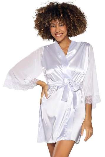 Dkaren Dame Morgenmantel Satin Tüll Spitze Elegant Alltag Bonnie, 