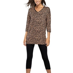 Italian Fashion Dame Schlafanzug Pyjama 2-teiliger Set Leopardenmuster Pantera, 