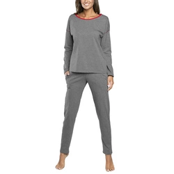 Italian Fashion Dame Schlafanzug Zweitelig Pyjama Set Baumwolle Akcent, Grau