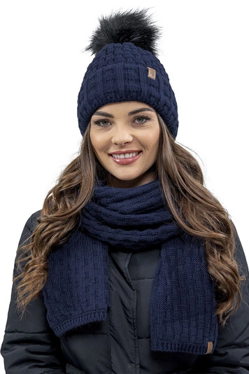Vivisence Wintermütze mit Bommel Damen Warmes Ideal Für Kalte Wintertage 7015, dunkelblau