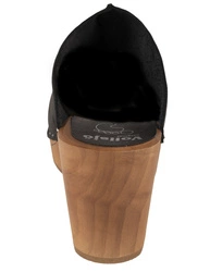 Vollsjö Damen Clogs aus Holz und Leder Hausschuhe Schwarz Holzschuhe Clogs für Frauen, Modisch und Gemütlich Freizeitschuhe, Heimschuhe, Hergestellt in der EU, schwarz
