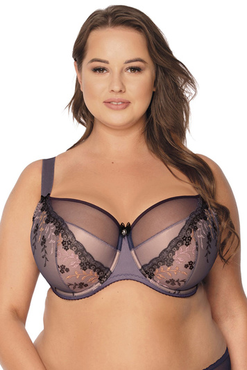Gaia Dame halbgepolsterter BH Stickerei Tüll Träger Schleife Dessous 1176M Elisabetta, Violett