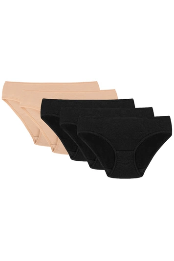 Vivisence Dame Slip Unterhose Bund Musterlos Unterwäsche 4003, beige/beige/schwarz/schwarz/schwarz