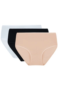 Vivisence Damen Slip Baumwolle Hohem Bund Komfort und Bequemlichkeit 4001, weiß/schwarz/beige
