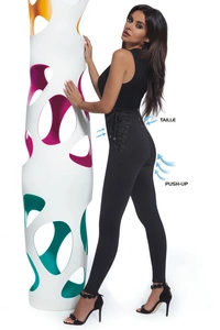 Bas Bleu Sansa Leggings Dame Hosen musterlos Reißverschluss figurformend hoher Bund EU,