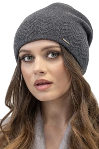 Vivisence Damen Mütze Winter Weichem Futter Zickzackmuster Perfekten Sitz 7090, schwarzgrau