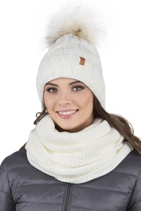 Vivisence Damen Bommelmütze Und Loop-Schal Mit Bommel Ideal Für Wintertage 7014, ecru
