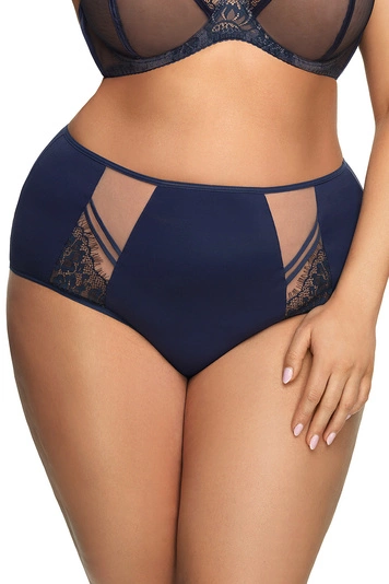 Gorsenia Damen Slip Unterhose Tüll Spitze hoher Bund K497 Paradise, dunkelblau
