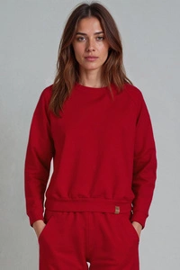 Vivisence Sweatshirt Damen Mit Rundhalsausschnitt Aus Baumwolle Langer Ärmel Bequemer Schnitt 9004, rot