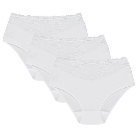 Wolbar Damen Slips 3-er Pack Panties Höschen Hohe Taille Slips Hoher Taillenslip, Bauchkontrolle Spitzenhöschen Hohe Taille Unterhosen WB415, Weiß