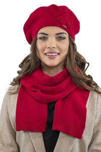 Vivisence Damen Mütze mit Schal Mit Blume Applikation Wärme An Wintertagen 7006, rot