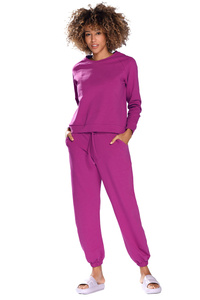 Dkaren Dame Homewear Set Bequem Musterlos Rundhlasausschnitt Komfortabel Wenezja, fuchsia