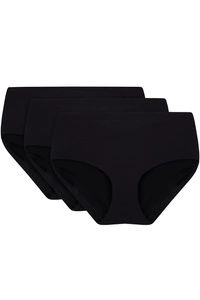 Vivisence Dame Slip 3-er Pack Unterhose Glatt Voll Nahtlos Hoher Bund 4013, schwarz