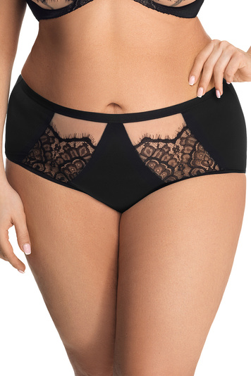 Gorsenia Dame Slip Unterhose Stickerei Tüll Unterwäsche Schleife  K615 Memphis, Schwarz