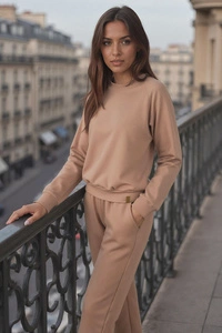Vivisence Sweatshirt Damen Mit Rundhalsausschnitt Aus Baumwolle Langer Ärmel Bequemer Schnitt 9004, beige