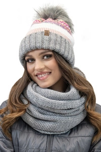 Vivisence Modisches Winterset für Damen Warme Mütze Mit Antistatischem Fleece Und Umweltfreundlichem Bommel Passender Loop-Schal Aus Weichem Garn Perfekt Für Kalte Tage Und Outdoor-Aktivitäten, grau