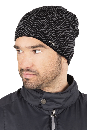 Vivisence Herren Wintermütze Kopfbedeckung Warm Gremustert, Zickzack Muster M7002, In EU Hergestellt, Schwarz