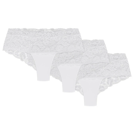 Wolbar Damen Shorts 3er Pack Spitze Pantys Slips Boxershorts Hipster Unterwäsche WB413, weiß