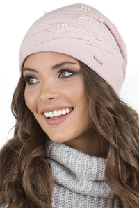 Vivisence Damen Mütze Strick Warm Fleece Zirkonia Perlen Elegant Winter 7012, rosa