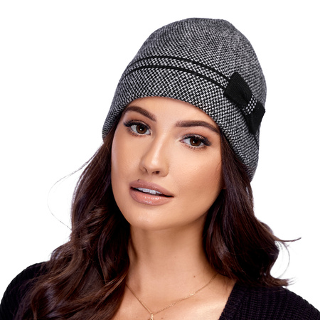 Carmen Dame Wintermütze UNI warm gemustert dick Kopfbedeckung M-09, Schwarz
