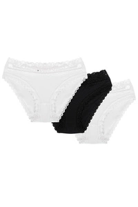 Wolbar Damen Mini-Slip 3-er Pack Spitze Klassisch Elegant Sinnlich WB158, weiß-weiß-schwarz