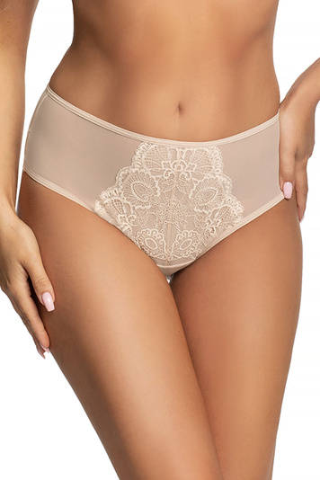 Gorsenia Dame Slip Brazilian Netz Spitze Geblümt Ausgeschnitten K712 Annette, Beige