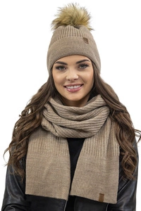 Vivisence Elegantes Damen Winter Set Aus Mütze Und Schal Mit Bommel Aus Warmem Garn Für Frauen Antistatische Perfekte Passform Für Elegante Und Sportliche Outfits, beige