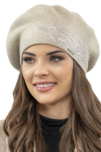 Vivisence Damen Baskenmütze mit Zirkonia-Applikation Ideal für Wintertage 7051, beige