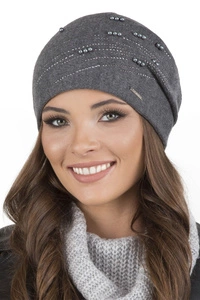 Vivisence Damen Mütze Strick Warm Fleece Zirkonia Perlen Elegant Winter 7012, dunkelgrau