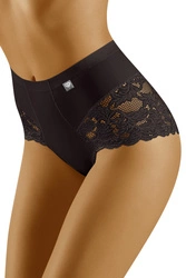 Wolbar Dame Slip Mit Hohem Bund Klassisch Elegant Netz Mesh Gummi Höschen Unterhose WB406, schwarz/schwarz/weiß