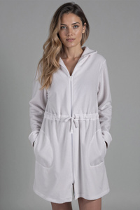 Vivisence Bademantel Baumwoll mit Reißverschluss Weiches Und Warmes Material Perfekt Für Das Abendliche SPA 5012, weiß
