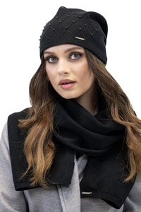 Vivisence WinterSet Für Damen Mit Mütze Und Schal Aus Warmem Garn Mit Wollzusatz Perfekt Für Kalte Wintertage Mit Dekorativen Perlen,