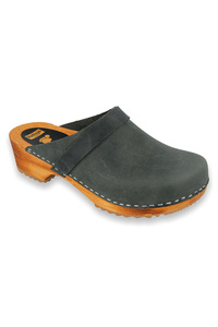 Vollsjö Damen Clogs aus Holz und Leder/Wildleder Hausschuhe Holzschuhe Clogs für Frauen, Modisch und Gemütlich Freizeitschuhe, Heimschuhe, Hergestellt in der EU, Wildleder-Grau
