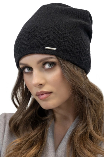 Vivisence Damen Mütze Winter Weichem Futter Zickzackmuster Perfekten Sitz 7090, schwarz