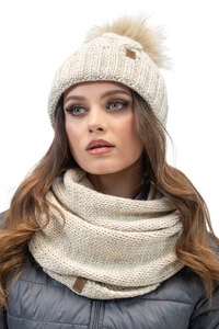 Vivisence Damen Bommelmütze Und Loop-Schal Mit Bommel Ideal Für Wintertage 7014, hellbeige
