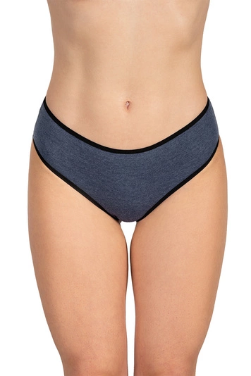 Vivisence Dame Slip Unterhose Klassisch Komfortabel Baumwolle Trendig Alltag Unterwäsche 4016, schwarzes Gummiband:dunkelblau