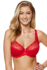 Gorteks Scarlet/B3 Bügel BH, geblümt, Spitze, regulierbare Träger Seitenstäbchen, Rot