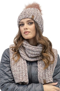 Vivisence Trendiges Damen Winterset Aus Weicher Mütze Mit Bommel Und Langer Schal Aus Zweifarbigem Garn Mit Antistatischem Futter Für Optimalen Schutz Vor Kälte Ideal Für Wintertage, rosa