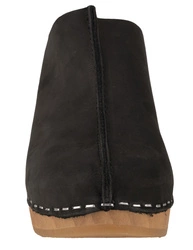 Vollsjö Damen Clogs aus Holz und Leder Hausschuhe Schwarz Holzschuhe Clogs für Frauen, Modisch und Gemütlich Freizeitschuhe, Heimschuhe, Hergestellt in der EU, schwarz